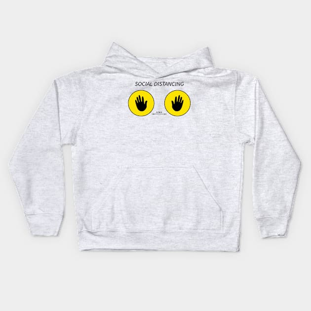 Social distance handprints in yellow circle. Kids Hoodie by Inari